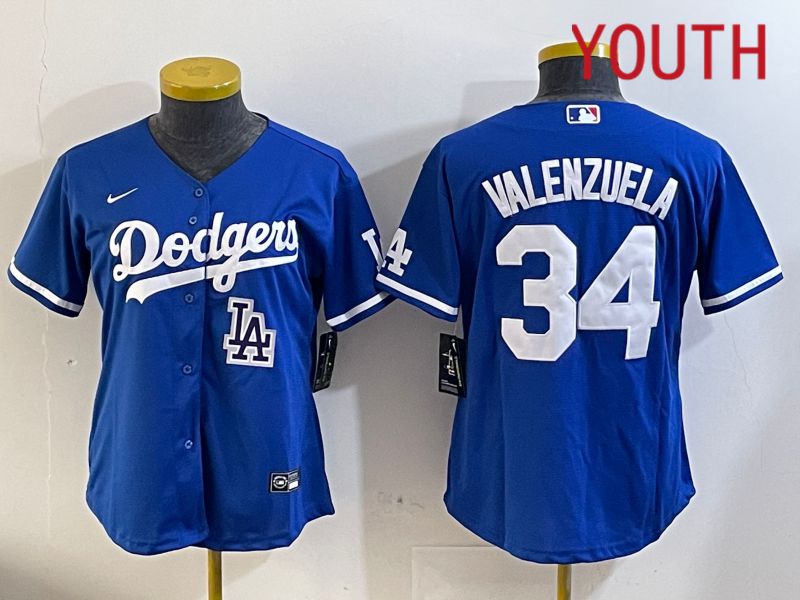 Youth  Los Angeles Dodgers #34 Valenzuela 2024 blue jersey 2024112011->youth mlb jersey->Youth Jersey
